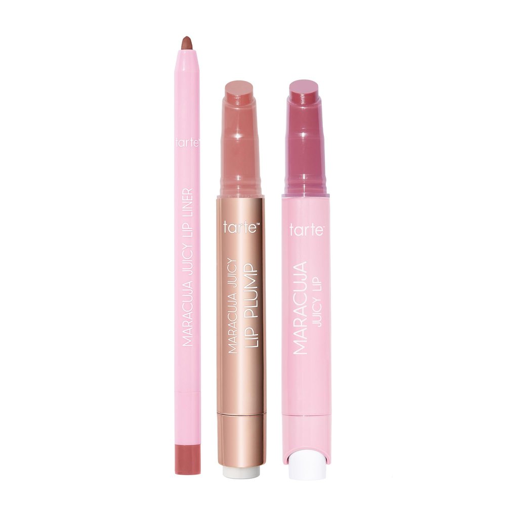 tarte maracuja juicy must-have mauves lip trio Hydrating Lip Balm, Plumping Gloss & Lip Liner Set for Smooth, Moisturized Lips with Nourishing Color & Shine, Vegan & Cruelty Free