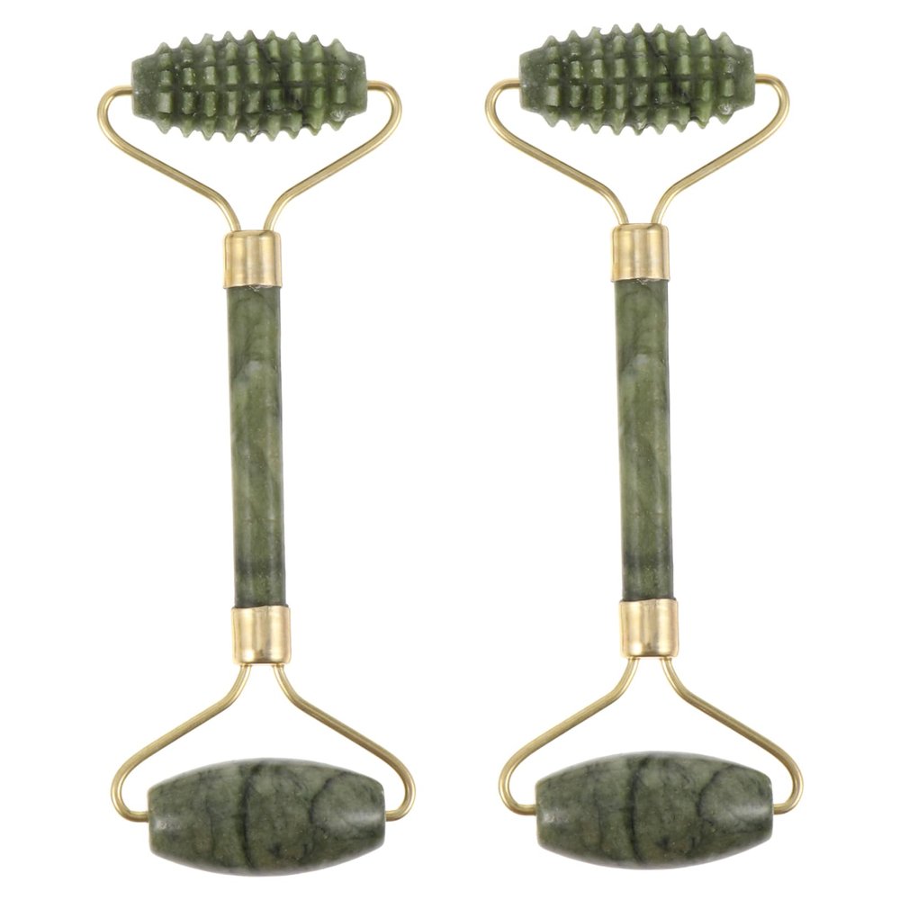Healvian 2pcs Jade Roller Gua Sha Facial Massage Tool Set for Skin Care Stone Roller for Face and Neck Portable Massager for Home and Travel