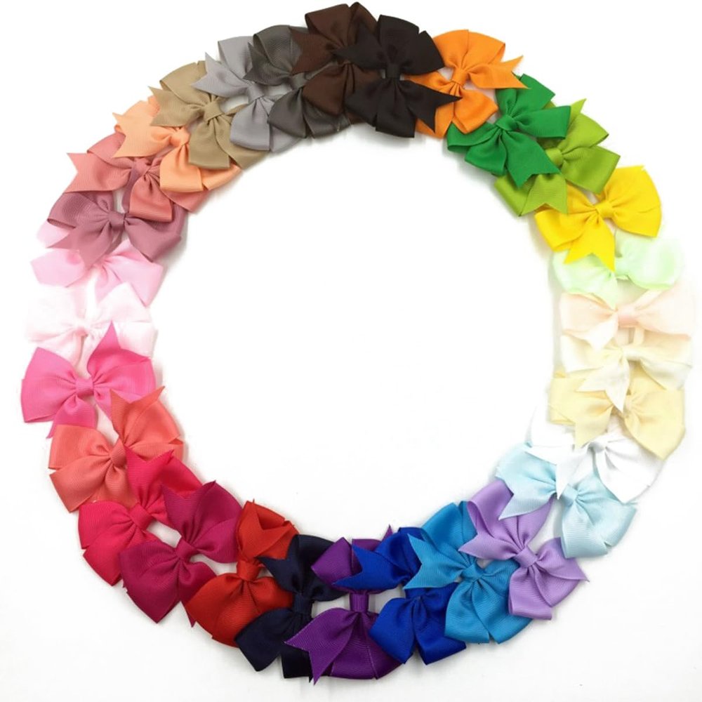 20Pcs 3.2" Ribbon Hair Bows For Hair Clips Women Boutique Bows/Hairclips Hair Accessories (20Pcs Multi, With No Clip)
