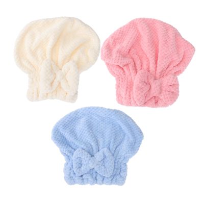 AUTSUPPL 3Pcs Coral Fleece Hair Drying Hat Set Bowknot Design Super Absorbent Hair Towels for Women and Girls Random Style