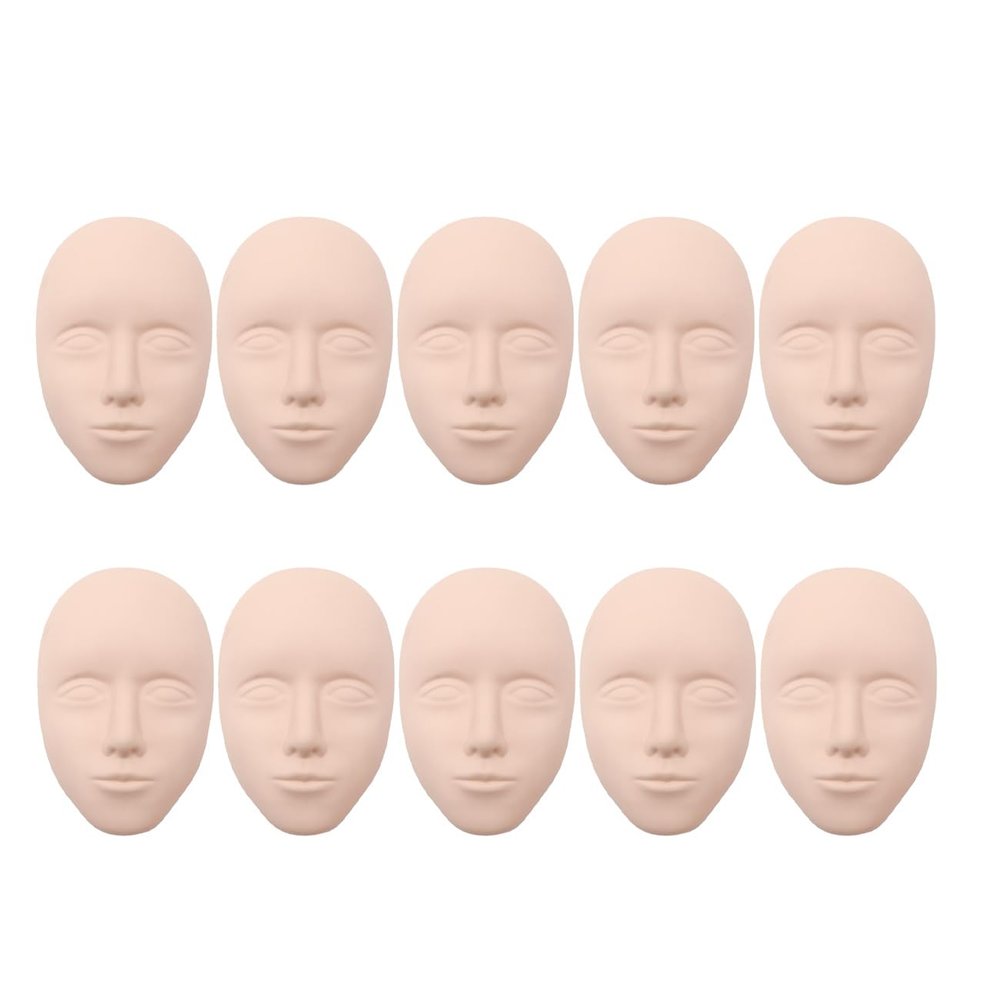 10 PCS 5D Facial Tattoo Skin Practice Head Soft Silicone Mannequin Face for Beginners' Microblading Permanent Makeup Eyebrow Lip Eyeliner Tattooing Practicing (10 Packs)