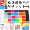 Professional Face Painting Kit, 26 Colors Oil Palette Face Paint with 6 Stencils, 41 Stencil Stickers, 10 Brushes, 9 Body Glitter, 2 Sheets Adhesive Gems, Rainbow Facepaint for Party & Halloween view 1