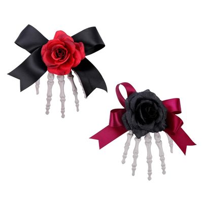 2Pcs Eerie Halloween Skeleton Hand Hairpin for Creative Dress Up Resin Barrettes Cosplay Skull Hairpiece Adorment