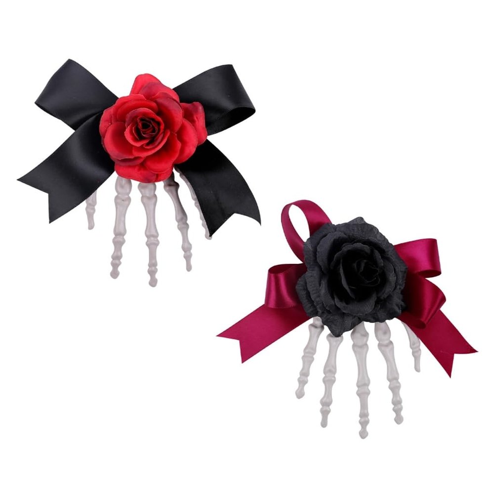 2Pcs Eerie Halloween Skeleton Hand Hairpin for Creative Dress Up Resin Barrettes Cosplay Skull Hairpiece Adorment
