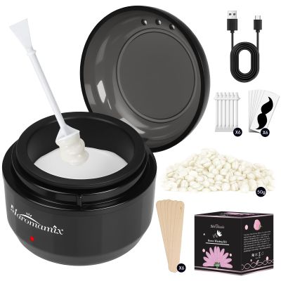 Nose Waxing Kit for Women & Men - Mini Portable Wax Warmer for Nose/Ear/Eyebrow/Beard/Lip Fuzz Hair Removal with 50g Hard Wax Beans, 10 Applicators & 5 Nose Hair Sticks &1 Silicone Pot - 5V USB