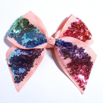 10Pcs 12CM Sparkly Sequins Hair Bows For Box Gift Ribbon Hair Bow Boutique For Headbands Hairpins (10Pcs Peach, With No Clip)