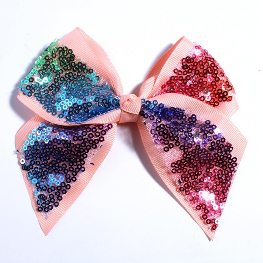 10Pcs 12CM Sparkly Sequins Hair Bows For Box Gift Ribbon Hair Bow Boutique For Headbands Hairpins (10Pcs Peach, With No Clip)