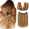 S-noilite Halo Hair Extensions Real Human Hair,Invisible Wire Hair Extensions with Adjustable Fish Line Halo Extensions for Women 16Inch 80G(Medium Brown/Dark Blonde) view 1