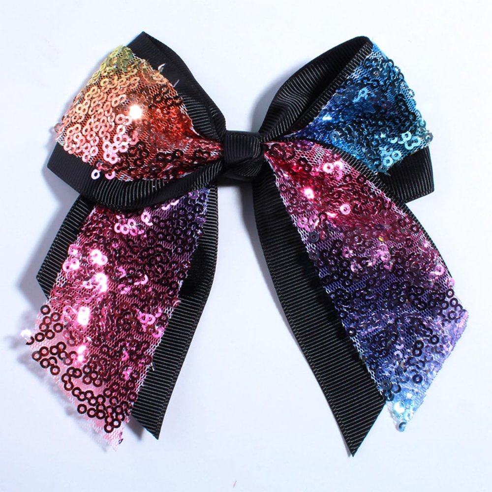 10Pcs 12CM Sparkly Sequins Hair Bows For Box Gift Ribbon Hair Bow Boutique For Headbands Hairpins (10Pcs Black, With No Clip)