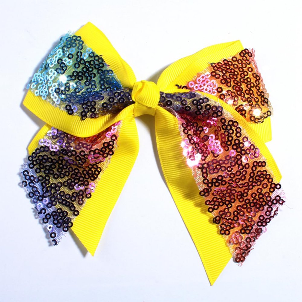10Pcs 12CM Sparkly Sequins Hair Bows For Box Gift Ribbon Hair Bow Boutique For Headbands Hairpins (10Pcs Yellow, With No Clip)