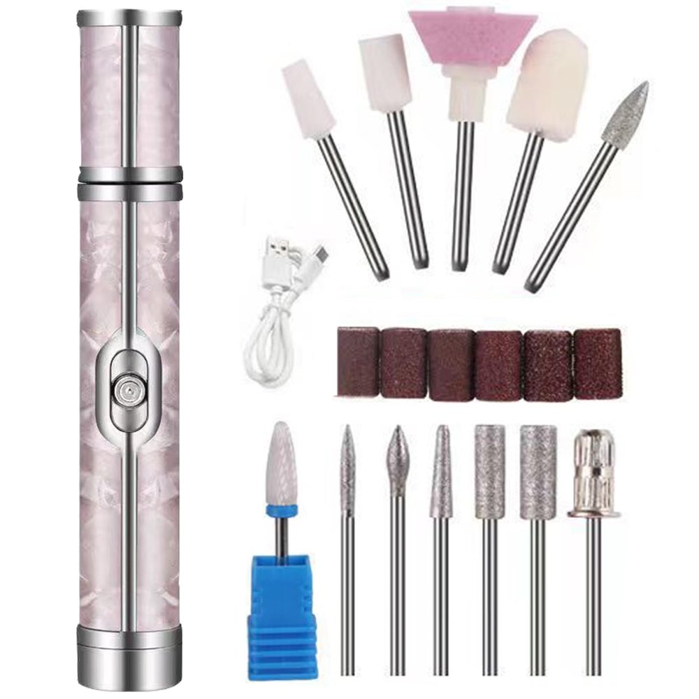 1 Set Electric Nail File 4 Speeds Rechargeable Electric Nail Drill with 5 Bits Professional Manicure Pedicure Kit for Grind Trim Polish