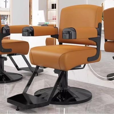Barber Chairs for Barbershop for Home with Sponge Cushion 360 Rotation Hydraulic Height Adjustable PU Leather Salon Chair with Black Electroplated Base for Barbershop Hair Salon Spa(Orange)