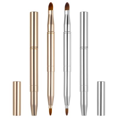 2PCS Lip Brush Double-ended Lip Makeup Brushes Retractable Lips Brushes Travel Makeup Brush Set for Lipstick Eyeshadow Lips Gloss Include Lid(Gold Silver)