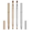 2PCS Lip Brush Double-ended Lip Makeup Brushes Retractable Lips Brushes Travel Makeup Brush Set for Lipstick Eyeshadow Lips Gloss Include Lid(Gold Silver) view 1