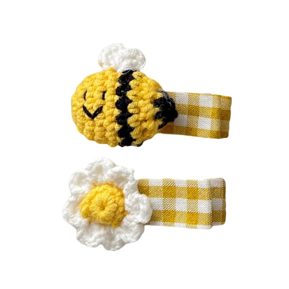 2PCS Honeybees Hair Clip Crochet Hairpin Fashion Hair Barrettes Elastic Hair Tie for Shopping Daily Wear Hair Decoration