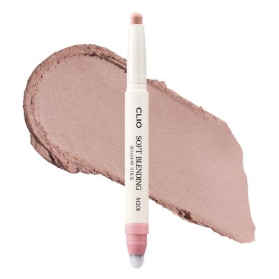 CLIO Soft Blending Eyeshadow Stick - Long Lasting, Matte, Shimmer & Glitter Finishes, Built-in Brush for Easy Blending, Coconut-Derived Ester Oil Infused (M201 CASHMERE MUTE)