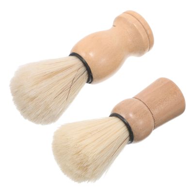 HAKIDZEL 2pcs Men Shaving Brush Synthetic Shave Brush Wooden Handle Facial for Lathering Shaving Foam Mustache Beard Care Tool Portable Travel Kit