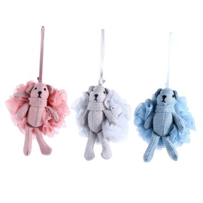 Baluue 3pcs Bear Shaped Bath Sponge Exfoliating Body Scrubber Mesh Shower Pouf Bath Shower Ball and Fade-Resistant