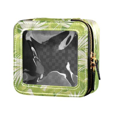 siphylline Leaf Green Clear Small Makeup Bag Toiletry Bag with Zipper Makeup Bag Organizer for Women