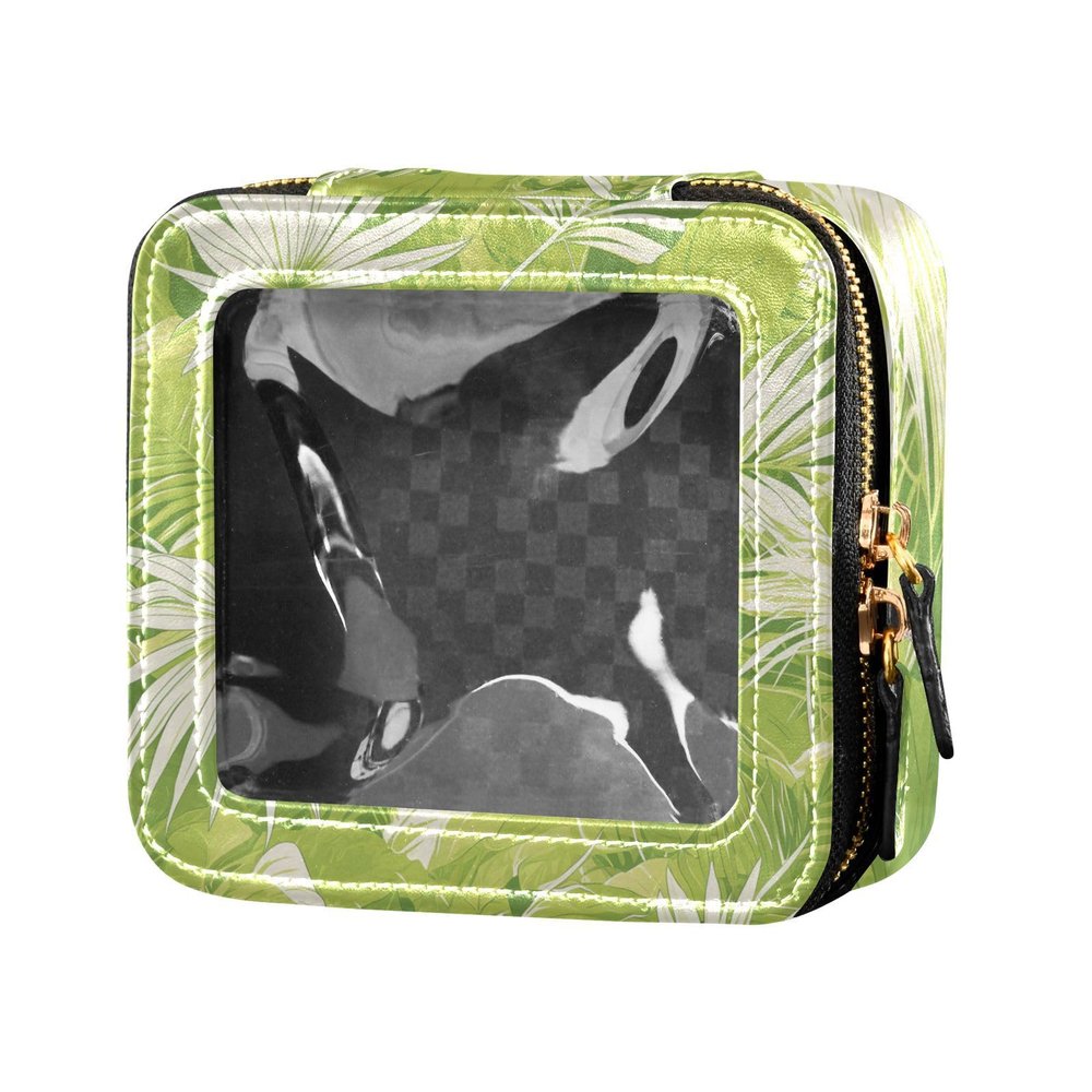 siphylline Leaf Green Clear Small Makeup Bag Toiletry Bag with Zipper Makeup Bag Organizer for Women