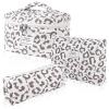 Hatende 3Pcs Cotton Quilted Makeup Bag Set,Large Floral Cosmetic Bag,Aesthetic Toiletry Travel Makeup Bag Set and Cute Flower Bag for Women Girls(White Leopard Print) view 1