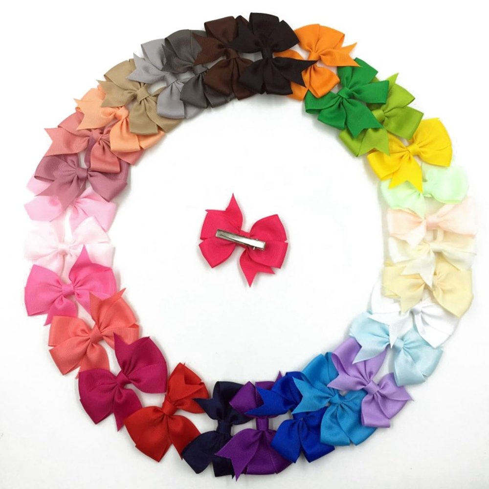 20Pcs 3.2" Ribbon Hair Bows For Hair Clips Women Boutique Bows/Hairclips Hair Accessories (20Pcs Multi, With Clip)