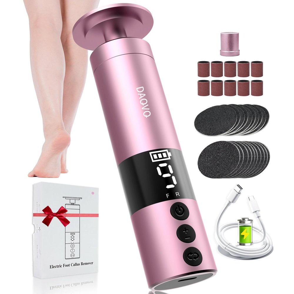2 in 1 Electric Foot Callus Remover, USB Rechargeable Electric Foot File Grinder with 80/120 Grit Sandpaper Discs and Digital Display, Cordless Aluminum Pedicure Tools for Feet,Nail Care,Dead Skin