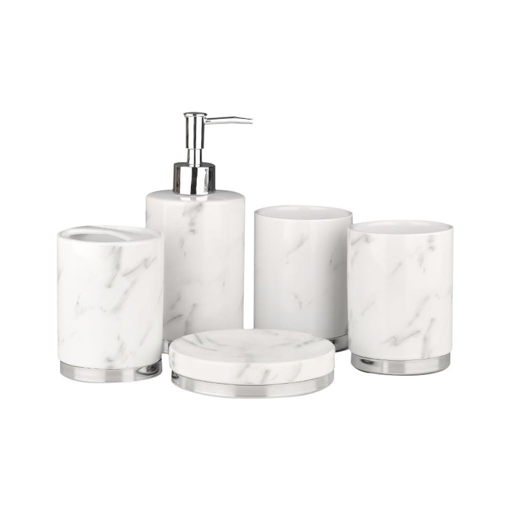 ONMYJFD Marble Patterned Ceramic Bathroom Set of Five Toothbrushes and Mouthwash Cups