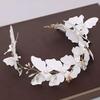 J3DFGFLR White Butterfly Headbands Gold Pearl Hairbands Wedding Hair Accessories Handmade Rhinestone Tiara Headdress Women Hair Jewelry view 4