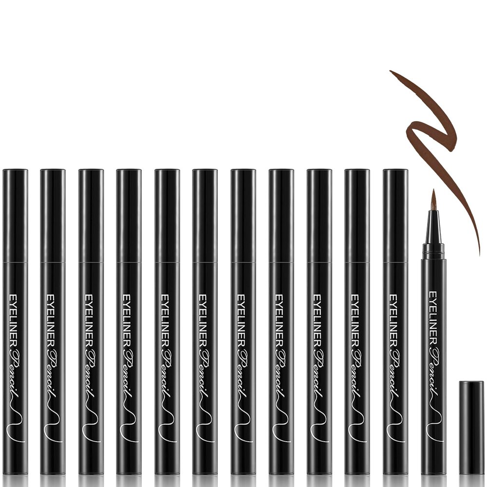 PWYSHXDF 12 Pcs Brown Eyeliner Pen, Long-Lasting & Waterproof Eyeliner, Quick-Drying Eye Liner Liquid Liner, Smudge-Resistant Brown Eye Liner for All Skin Tones & Types, Highly Pigmented Eye Makeup