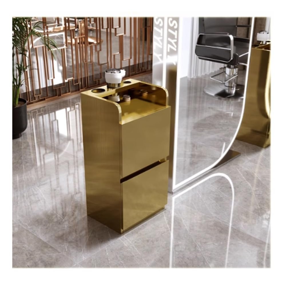 GRRICEPL Beauty Salon Storage Cabinet, Stainless Steels Salon Station, Barber Salon Stations for Hair Stylist, Salon Organizers and Storage, 2/3 Layers(Gold,37x30x78 cm)