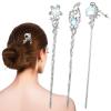 3 PCS Chinese Hair Pins Star Moon Hairs Sticks for Buns Long Metal Silver Tousle Stick Long Hairs Chinese Hanfu Asian Vintage Hair Chopsticks for Women Girls Gifts (Blue Silver) view 1