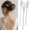 3 PCS Chinese Hair Pins Star Moon Hairs Sticks for Buns Long Metal Silver Tousle Stick Long Hairs Chinese Hanfu Asian Vintage Hair Chopsticks for Women Girls Gifts (Blue Silver) view 3