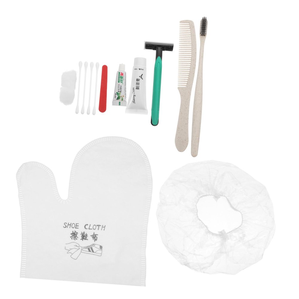 Anneome 1set Disposable Hotel Toiletries Disposable Toothbrushes Combs Care Kits Shower Caps Shoe Cloths and Random Colors and Homestay Supplies