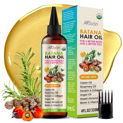 AKBAN Hair Growth Oil with 100% Pure Batana, Castor, Rosemary & Pumpkin Seed Oils  Infused with Biotin, Keratin & Vitamin E  Strengthening & Thickening Treatment for Healthy Hair  4 FL OZ