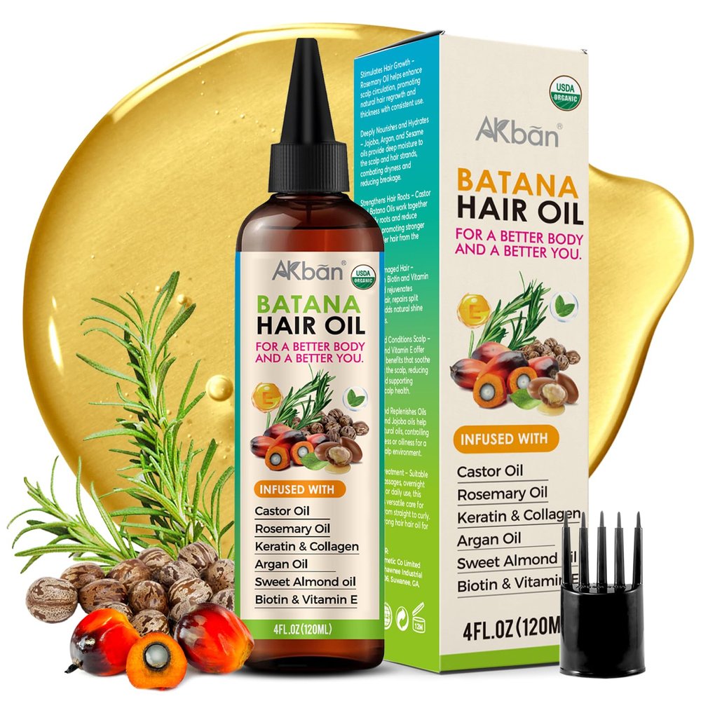 AKBAN Hair Growth Oil with 100% Pure Batana, Castor, Rosemary & Pumpkin Seed Oils  Infused with Biotin, Keratin & Vitamin E  Strengthening & Thickening Treatment for Healthy Hair  4 FL OZ