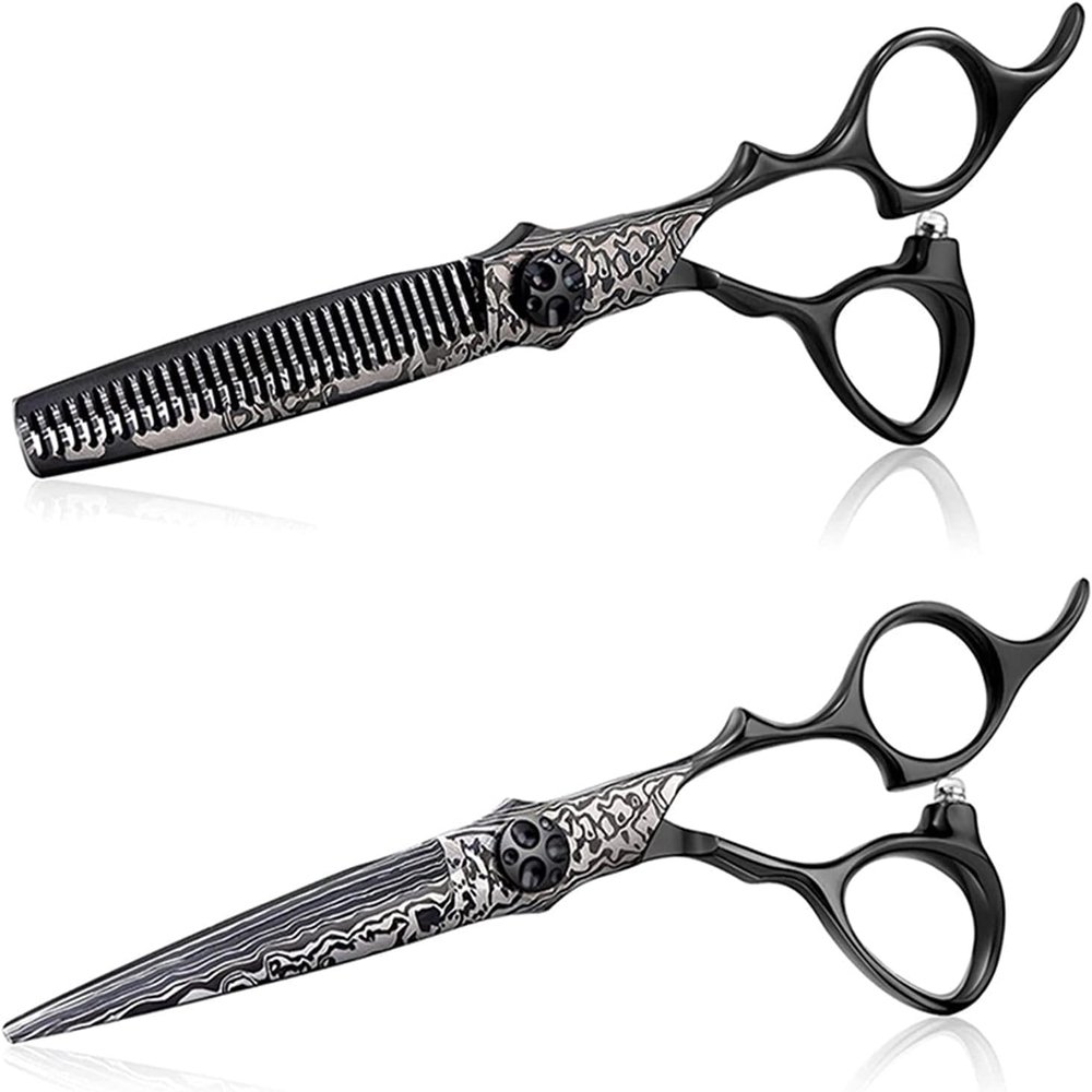6 Inch Hairdresser Barber Hairdressing Shears Kit Steel Hair Cutting Thinning Texturizing Shears Set Black Grooming