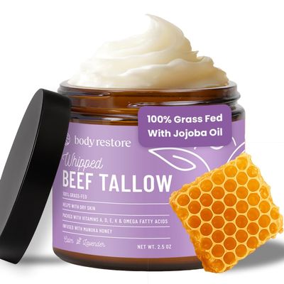 Body Restore Grass Fed Whipped Beef Tallow for Dry Skin, Face  Manuka Honey, Jojoba Oil, Valentines Day Gifts for Her and Him, Birthday Gifts for Women and Men, Travel Essentials  Lavender