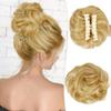 Hair Bun Human Hair Large Messy Bun with Claw Clip Wavy Curly Chignon Hair Extensions Curly Hair Ponytail Clip In(Golden yellow) view 1