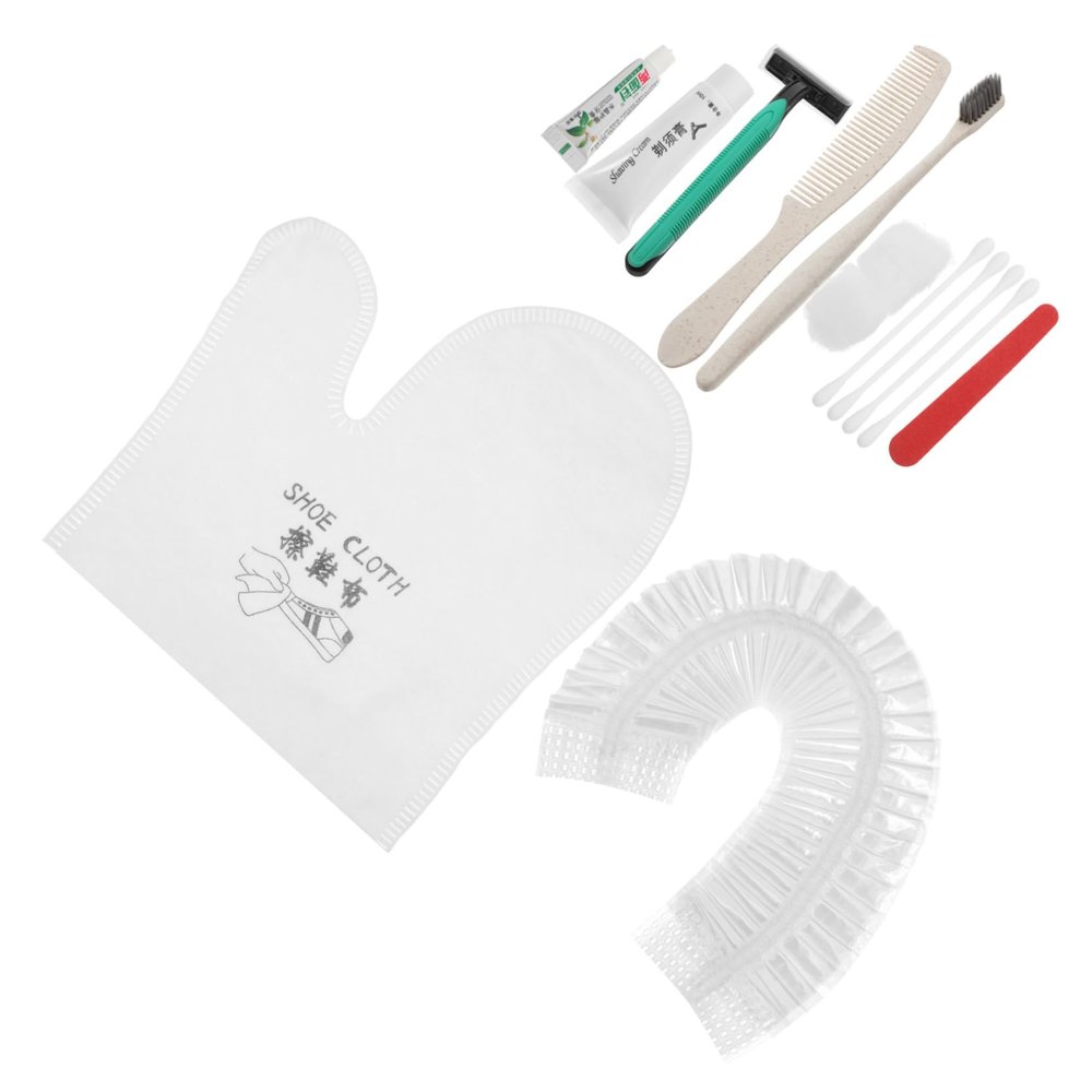 Ipetboom 1set Disposable Hotel Toiletries Kit Random Color Toothbrush Hair Comb Shaving Shower Cap and Cleaning Cloth Supplies for Guests Hotels and Guesthouses
