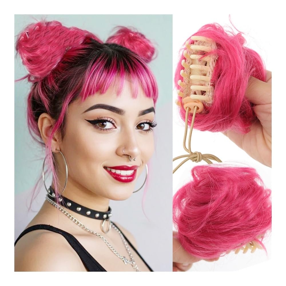 Hair Bun Synthetic Wavy Hair Bun, Claw Clip Ponytail Extension for Women Curly Hair Ponytail Clip In(Silver)