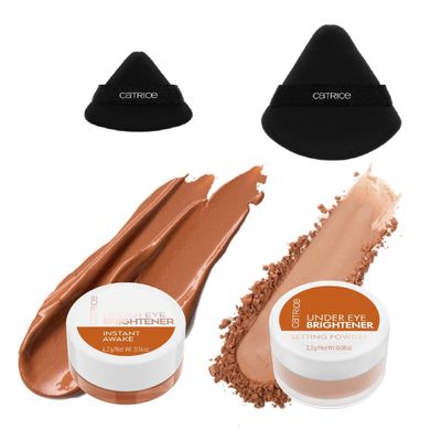 Catrice Under Eye Makeup Set | Brightening Concealer, Setting Powder & Puffs for Dark Circles, Crease-Free Finish & All-Day Wear (040 | Dark Mocha)