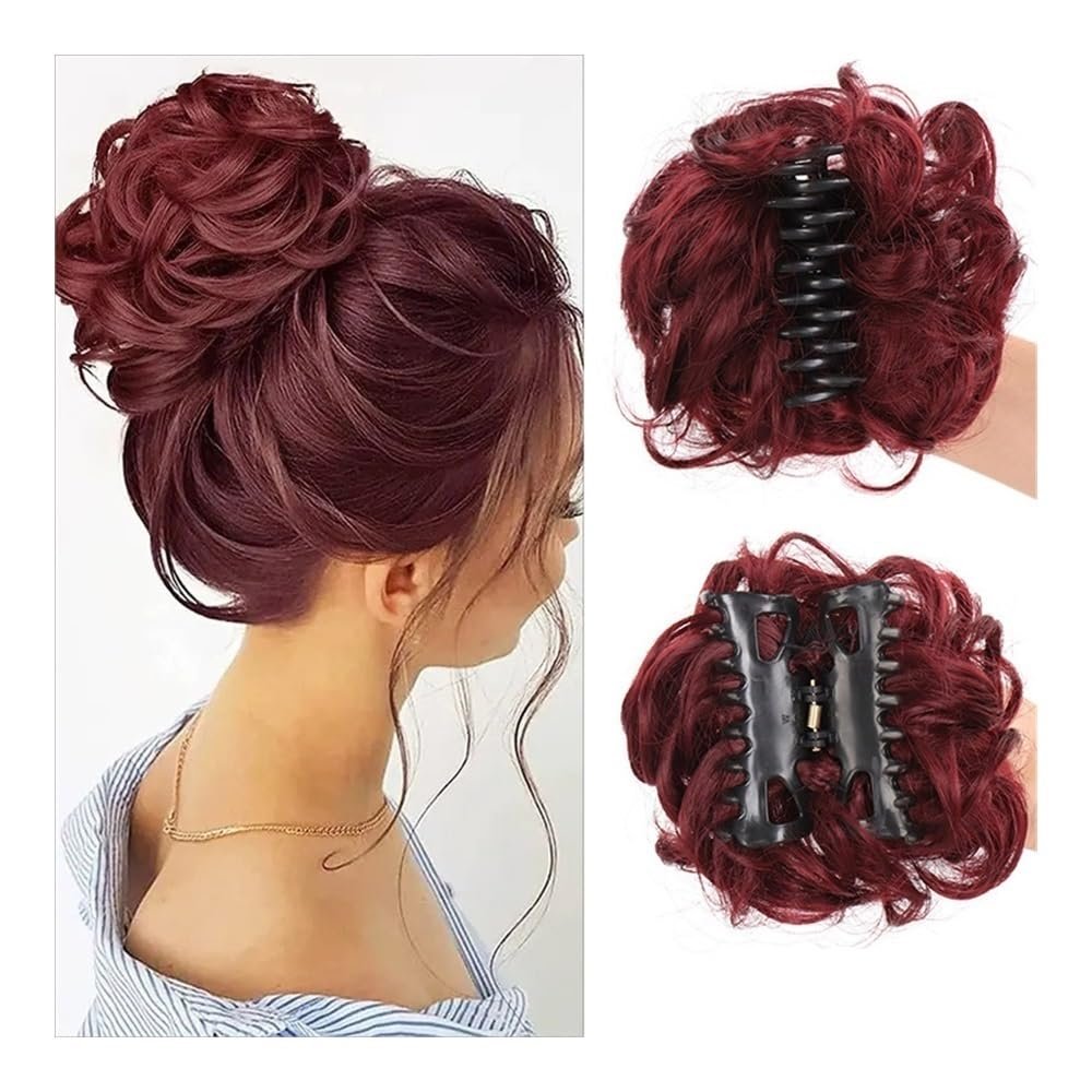 LPOCIKZADEC Messy bun Hair Piece, Secure Hair Bun Clip for Women - Updo Volumizer & Party Accessory,Hair bun Wig(Red)