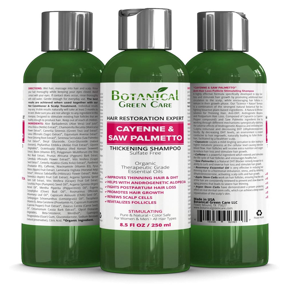 Botanical Green Care Hair Growth Shampoo Duo Saw Palmetto + Rosemary & Lemongrass Hair Loss & Thickening Set for Men & Women Sulfate-Free
