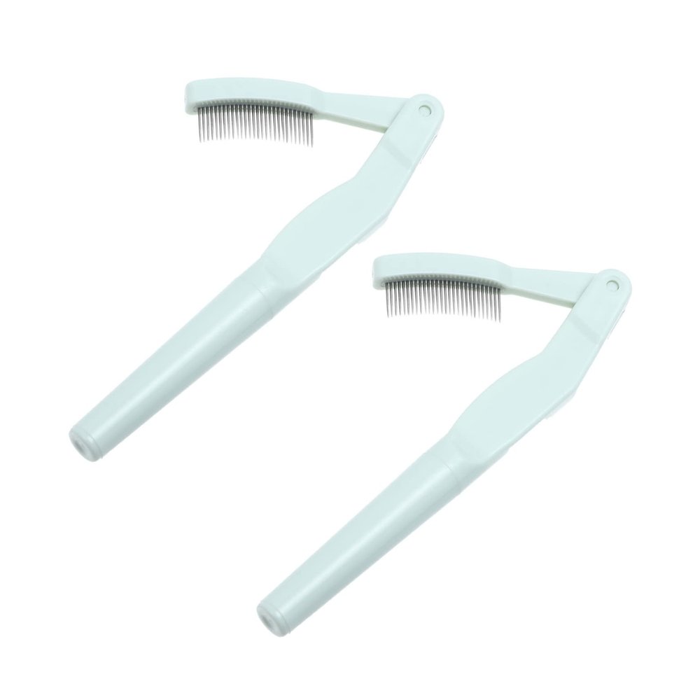 TOGEVAL Stainless Steel Foldable Eyelash Comb 2-Piece Makeup Tool for Women Portable Eyelash Grooming Brush Protective Case Random Color