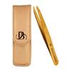 Beauty Power Professional Tweezers in Case - Slant, Durable Lightweight German Stainless Steel, Ultra Precision Tweezers for Eyebrows, Facial Hair, Chin, and Ingrown Hair Removal - Gift (Gold) view 1