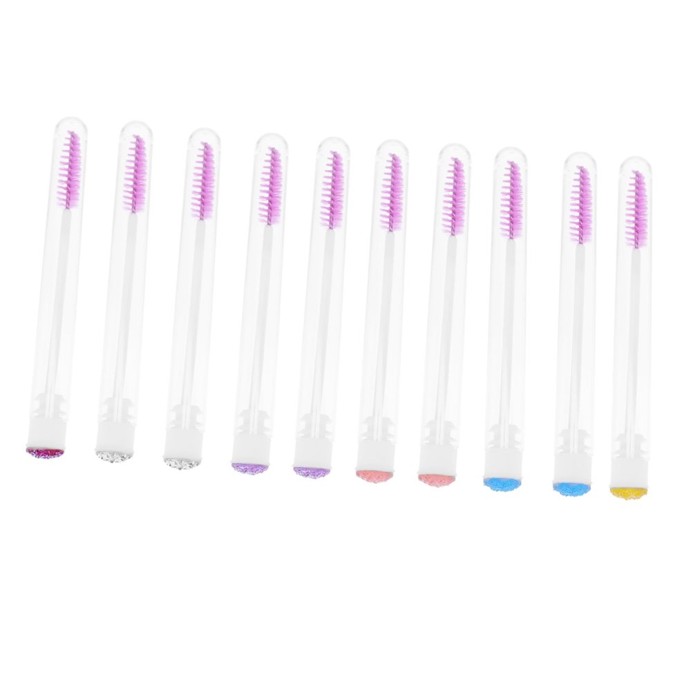 FOYTOKI 10pcs Eyelash Brush Applicators with Tube Crystal Wand Makeup Tool for Women for Separating Lashes Eyebrows Easy Grip Handle for Travel Daily Use