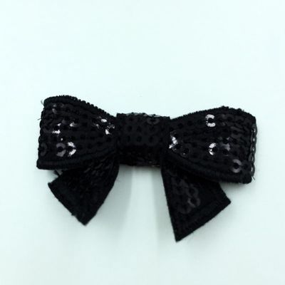 20Pcs 5cm DIY Shiny Sequin Bows Knot Fashion Applique Bows For Hair Accessories (20Pcs Black, With Clip)