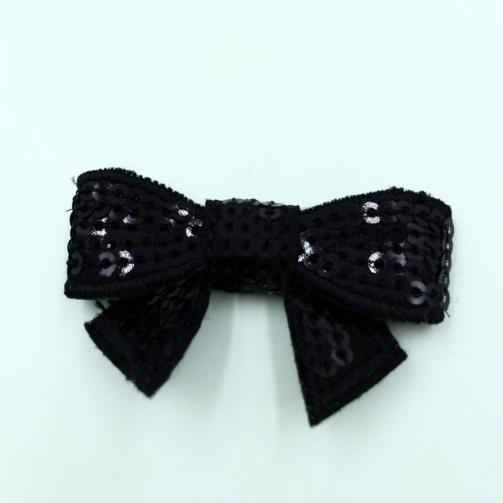 20Pcs 5cm DIY Shiny Sequin Bows Knot Fashion Applique Bows For Hair Accessories (20Pcs Black, With Clip)