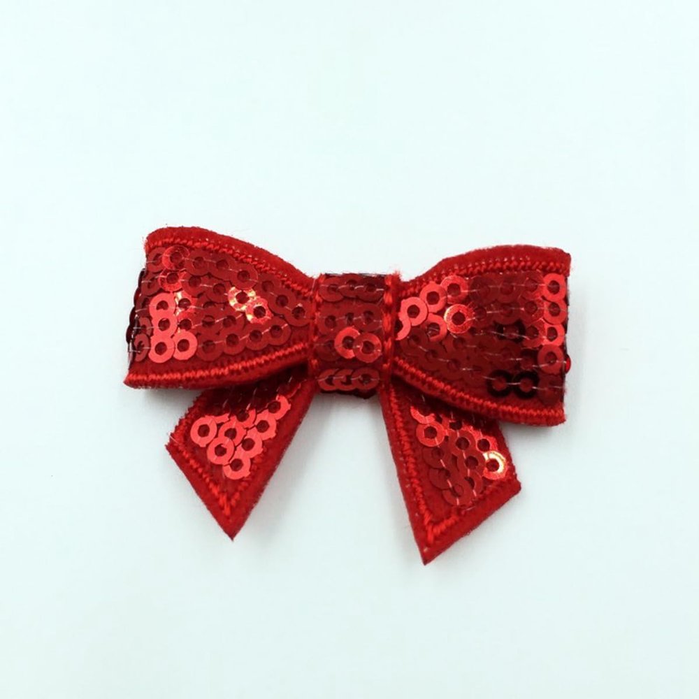 20Pcs 5cm DIY Shiny Sequin Bows Knot Fashion Applique Bows For Hair Accessories (20Pcs Red, With Clip)